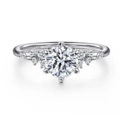 New Gabriel & Co. Reena - 14K White Gold 6 Prong Round Diamond Engagement Ring
