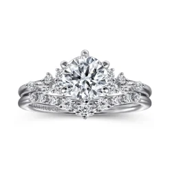 New Gabriel & Co. Reena - 14K White Gold 6 Prong Round Diamond Engagement Ring