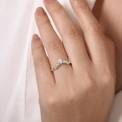 Clearance Gabriel & Co. Reggio - Curved-14K Yellow Gold Pear Shape and Round Diamond Anniversary Band - 0.5 ct
