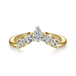 Clearance Gabriel & Co. Reggio - Curved-14K Yellow Gold Pear Shape and Round Diamond Anniversary Band - 0.5 ct