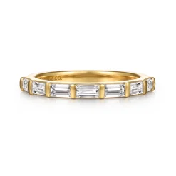 Hot Gabriel & Co. Rena - 14K Yellow Gold Bar Set Diamond Baguette 7 Stone Anniversary Band - 0.67 ct