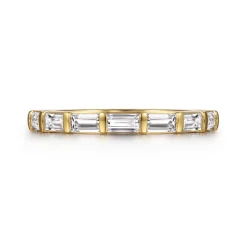 Hot Gabriel & Co. Rena - 14K Yellow Gold Bar Set Diamond Baguette 7 Stone Anniversary Band - 0.67 ct
