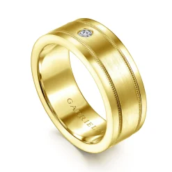 Sale Gabriel & Co. Rhys - 14K Yellow Gold Diamond Men's Wedding Ring in Satin Finish