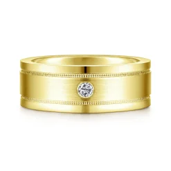 Sale Gabriel & Co. Rhys - 14K Yellow Gold Diamond Men's Wedding Ring in Satin Finish