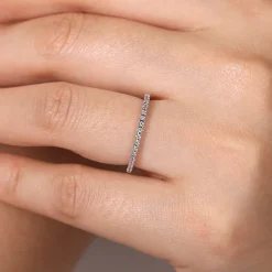 New Gabriel & Co. Rialle - 14K White Gold Prong Set Diamond Wedding Band - 0.1 ct