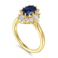 Best Gabriel & Co. Ridley - 14K Yellow Gold Oval Halo Sapphire and Diamond Engagement Ring