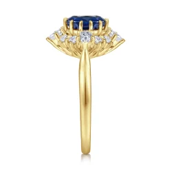 Best Gabriel & Co. Ridley - 14K Yellow Gold Oval Halo Sapphire and Diamond Engagement Ring