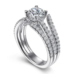 Sale Gabriel & Co. Riola - 14K White Gold Split Shank Round Diamond Engagement Ring