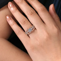 Clearance Gabriel & Co. Riola - 14K White-Rose Gold Split Shank Round Diamond Engagement Ring