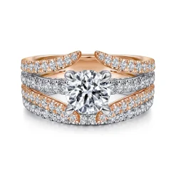 Clearance Gabriel & Co. Riola - 14K White-Rose Gold Split Shank Round Diamond Engagement Ring