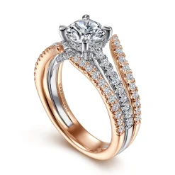 Clearance Gabriel & Co. Riola - 14K White-Rose Gold Split Shank Round Diamond Engagement Ring