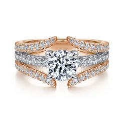 Clearance Gabriel & Co. Riola - 14K White-Rose Gold Split Shank Round Diamond Engagement Ring