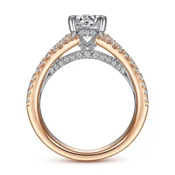 Clearance Gabriel & Co. Riola - 14K White-Rose Gold Split Shank Round Diamond Engagement Ring