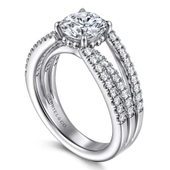 Best Gabriel & Co. Rivah - 14K White Gold Split Shank Round Diamond Engagement Ring