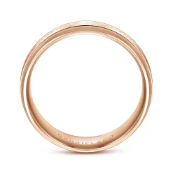 Sale Gabriel & Co. Robert - 14K Rose Gold 7mm - Beveled Edge Men's Wedding Band in Horizontal Brush Finish
