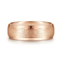 Sale Gabriel & Co. Robert - 14K Rose Gold 7mm - Beveled Edge Men's Wedding Band in Horizontal Brush Finish