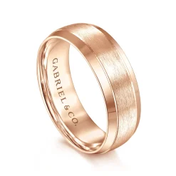 Sale Gabriel & Co. Robert - 14K Rose Gold 7mm - Beveled Edge Men's Wedding Band in Horizontal Brush Finish