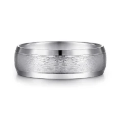Hot Gabriel & Co. Robert - 14K White Gold 7mm - Beveled Edge Men's Wedding Band in Horizontal Brush Finish