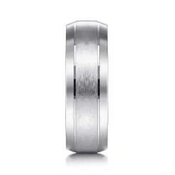 Hot Gabriel & Co. Robert - 14K White Gold 7mm - Beveled Edge Men's Wedding Band in Horizontal Brush Finish