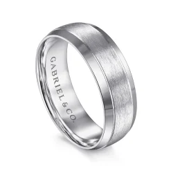 Hot Gabriel & Co. Robert - 14K White Gold 7mm - Beveled Edge Men's Wedding Band in Horizontal Brush Finish