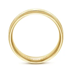 Best Gabriel & Co. Robert - 14K Yellow Gold 7mm - Beveled Edge Men's Wedding Band in Horizontal Brush Finish