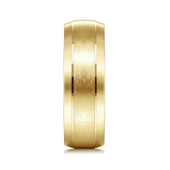 Best Gabriel & Co. Robert - 14K Yellow Gold 7mm - Beveled Edge Men's Wedding Band in Horizontal Brush Finish