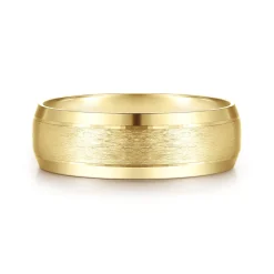 Best Gabriel & Co. Robert - 14K Yellow Gold 7mm - Beveled Edge Men's Wedding Band in Horizontal Brush Finish