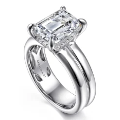 Best Gabriel & Co. Robin - 14K White Gold Emerald Cut Diamond Engagement Ring