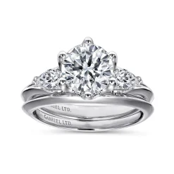 New Gabriel & Co. Rosario - 18K White Gold Three Stone Round Diamond Engagement Ring
