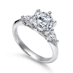New Gabriel & Co. Rosario - 18K White Gold Three Stone Round Diamond Engagement Ring