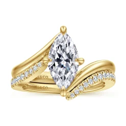 Discount Gabriel & Co. Rosette - 14K Yellow Gold Compass Prong Bypass Marquise Shape Diamond Engagement Ring