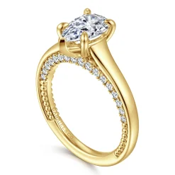 New Gabriel & Co. Rosey - 14K Yellow Gold Pear Shape Diamond Engagement Ring
