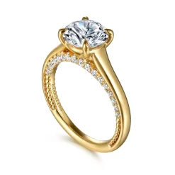 Best Gabriel & Co. Rosey - 14K Yellow Gold Round Diamond Engagement Ring