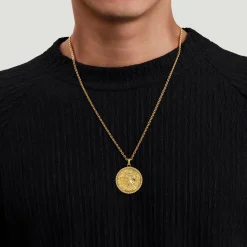 New Gabriel & Co. Round 14K Yellow Gold St. Christopher Protect Us Pendant with Twisted Rope Frame