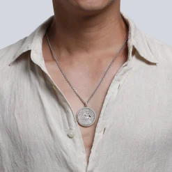 Online Gabriel & Co. Round 925 Sterling Silver St. Christopher Protect Us Pendant with Twisted Rope Frame