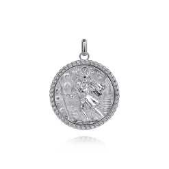 Online Gabriel & Co. Round 925 Sterling Silver St. Christopher Protect Us Pendant with Twisted Rope Frame