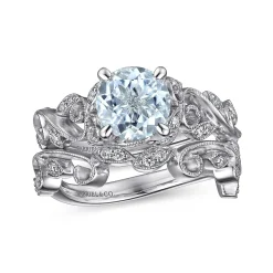 Discount Gabriel & Co. Roxanna - 14K White Gold Split Shank Round Aquamarine and Diamond Engagement Ring