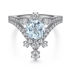 Outlet Gabriel & Co. Royalty - 14K White Gold Chevron Aquamarine and Diamond Engagement Ring