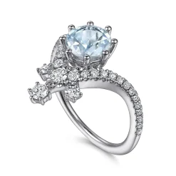 Outlet Gabriel & Co. Royalty - 14K White Gold Chevron Aquamarine and Diamond Engagement Ring