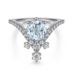 Outlet Gabriel & Co. Royalty - 14K White Gold Chevron Aquamarine and Diamond Engagement Ring