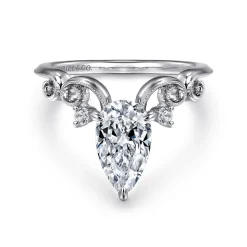 Best Gabriel & Co. Russo - 14K White Gold Pear Shape Chevron Engagement Ring