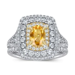 Discount Gabriel & Co. Ryan - 14K White-Yellow Gold Oval Yellow Sapphire and Diamond Triple Halo Engagement Ring