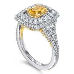 Discount Gabriel & Co. Ryan - 14K White-Yellow Gold Oval Yellow Sapphire and Diamond Triple Halo Engagement Ring