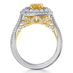 Discount Gabriel & Co. Ryan - 14K White-Yellow Gold Oval Yellow Sapphire and Diamond Triple Halo Engagement Ring