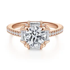 Discount Gabriel & Co. Ryland - 14K Rose Gold Octagonal Halo Round Diamond Engagement Ring