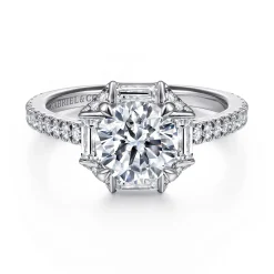 Hot Gabriel & Co. Ryland - 14K White Gold Octagonal Halo Round Diamond Engagement Ring