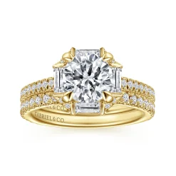 Clearance Gabriel & Co. Ryland - 14K Yellow Gold Octagonal Halo Round Diamond Engagement Ring