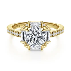 Clearance Gabriel & Co. Ryland - 14K Yellow Gold Octagonal Halo Round Diamond Engagement Ring