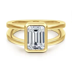 Discount Gabriel & Co. Sami - 14K Yellow Gold Emerald Cut Split Shank Bezel Solitaire Diamond Engagement Ring