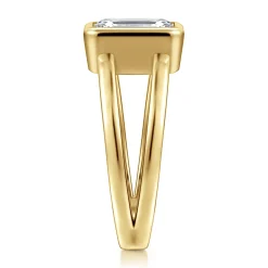Discount Gabriel & Co. Sami - 14K Yellow Gold Emerald Cut Split Shank Bezel Solitaire Diamond Engagement Ring